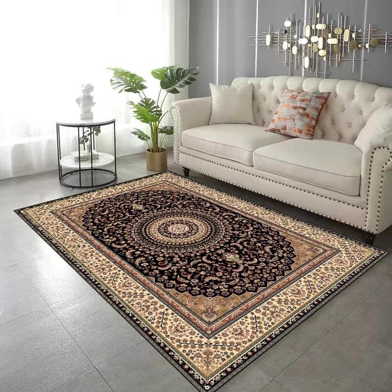 Crystal Velvet Vintage Area Rug – Stain Resistant Living Room Carpet for Sofa & Coffee Table, Bedroom Bedside Floor Mat