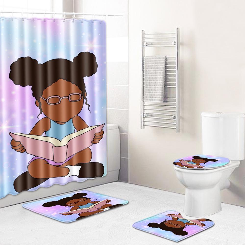 African Woman Digital Printing Creative Shower Curtain Floor Mat Set Bathroom Carpet