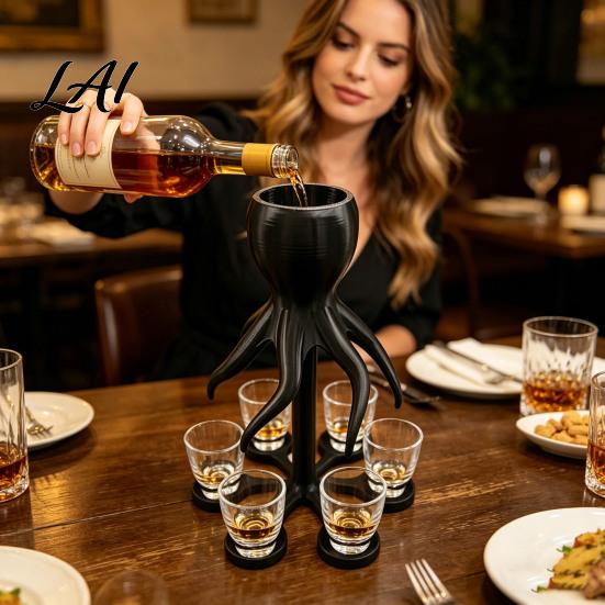 Shared Drink Dispenser Wine Dispenser Octopus Shape with 6/8 Claws Compartments Beverage Container Party Fun Bar Accessory Cocktail Tool
