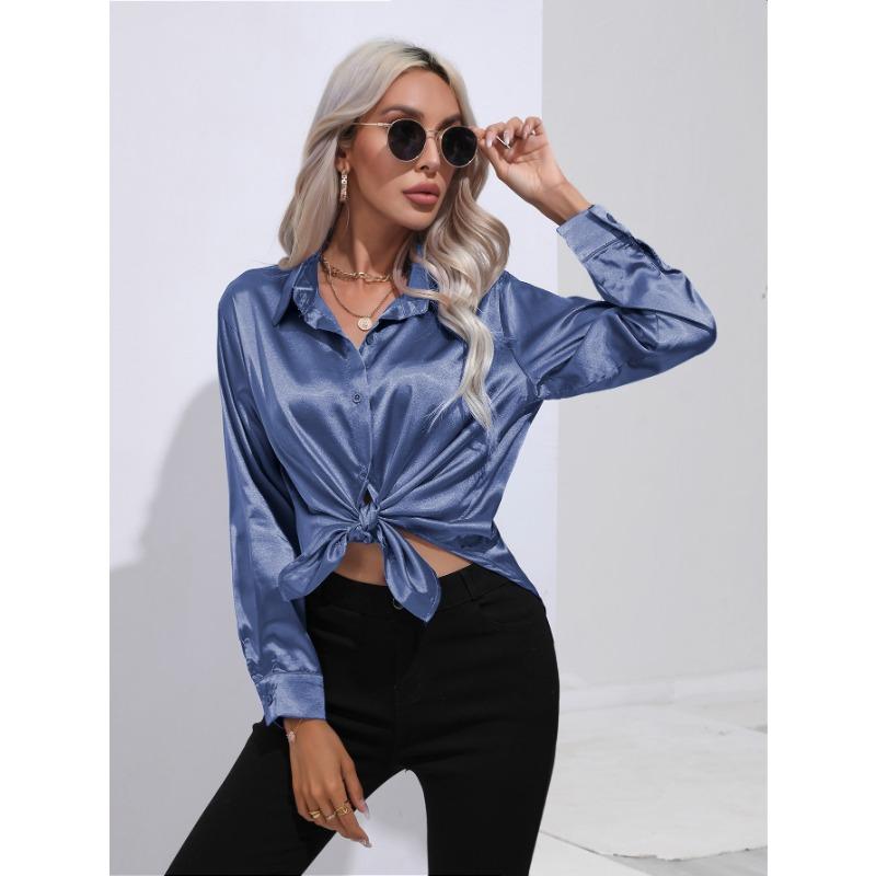Весенне-осенняя женская рубашка, сатиновая рубашка, темперамент, топ с длинными рукавами