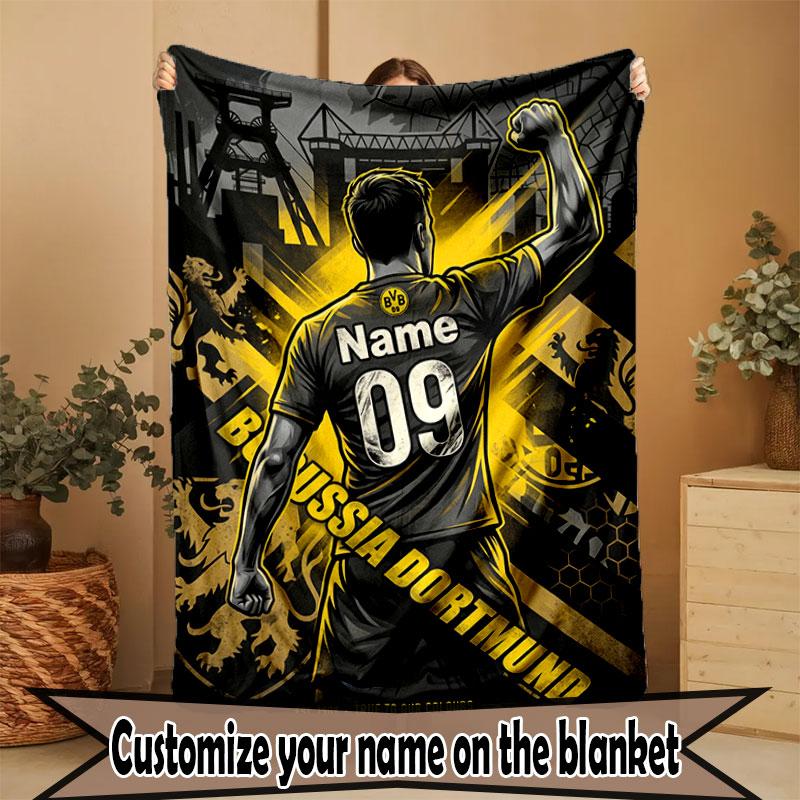Custom Name Personalized Borussia Dortmund Bvb Print Blanket, Home Decor, Bedroom, Sofa, Camping, Couch, Gifts for Birthday Christmas