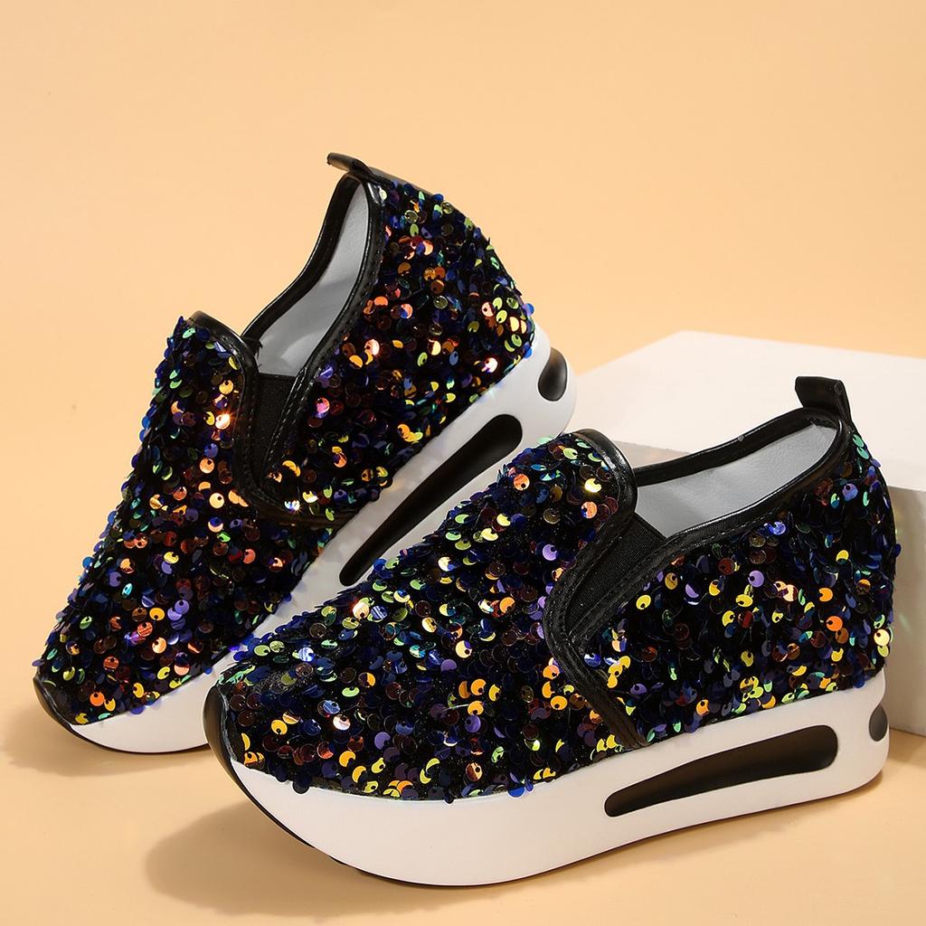 Кроссовки женские Allover Sequin Platform Slip-On Muffin Tennis Flat Женские спортивные туфли-лоферы Slip-on Platform Elegant Shoes