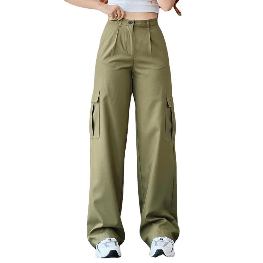 Y2K Women Vintage Cargo Pants Streetwear Korean Harajuku Parachute Pants Beige Sweatpants Wide Leg Joggers Trousers