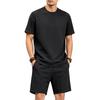 Men Casual Loose Textured Short Sleeve T Shirt And Shorts Two Piece Set