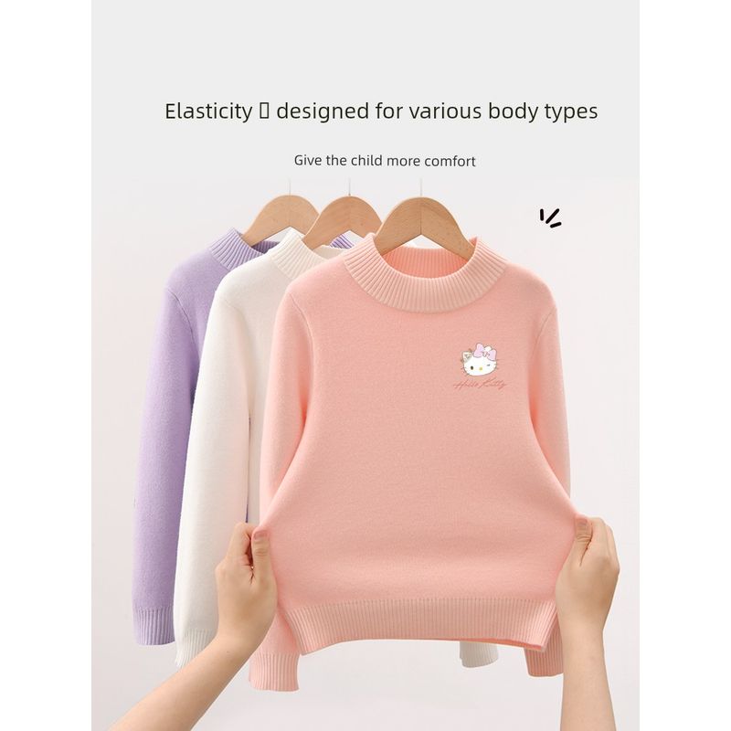 Hellokitty Kidsren's Knitwear 2025 New Style Girls' Base Layer Knitwear Mink Velvet Fleece-Lined Warm Top