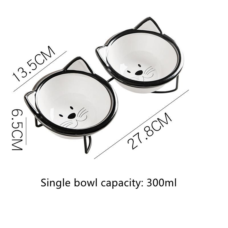 Cute Paw Print Cat Bowl Cartoon Pet Ceramic Bowl Iron Frame Double Bowl Dog Cat Universal High Quality Non-slip Bowl Pet Feeder