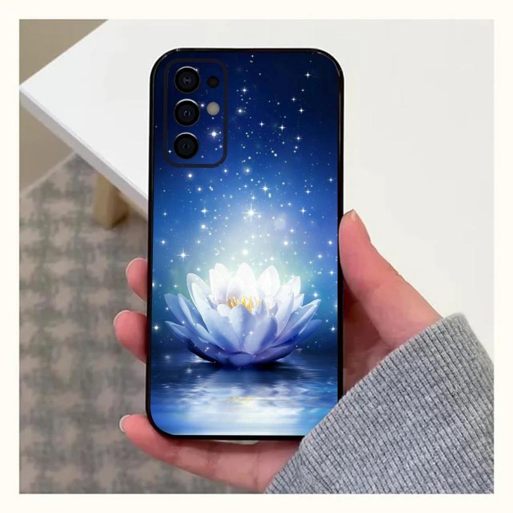 Lotus Blue White Flowers Phone Case For Samsung S24,S21,S22,S23,S30,Ultra,S20,Plus,Fe,Lite,Note,10,9,5G Black Soft Cover