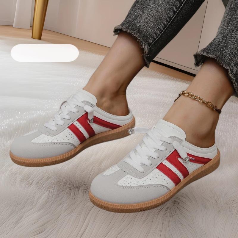 Большие размеры модных женских кроссовок Baotou half-drag 2025 года, весна и осень, новые легкие, простые и универсальные модные повседневные женские туфли