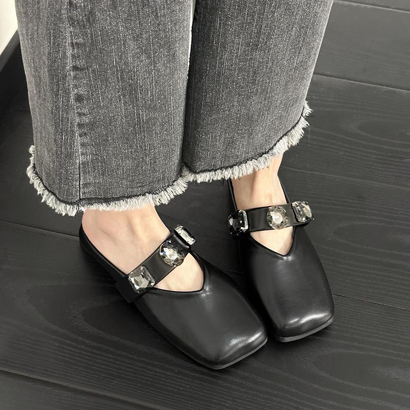 Модные полутапочки Baotou со стразами, женская летняя верхняя одежда, сандалии с квадратным носком De Mujer Verano 2024, повседневная универсальная обувь