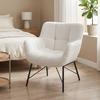Modern Lounge Chair, Sherpa Fleece Chair with Curved Backrest, Integrated Armrests, Metal Legs, Cream White