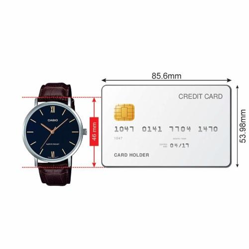 Casio MTP-VT01L-2B Men's Minimalist Blue Dial Analog Watch with Brown Leather Band, Silver, One Size, Quartz Movement.