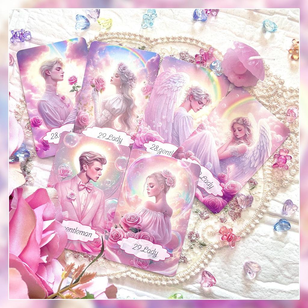 [Officially Imported, Limited Quantity] Pinky Candy Lenormand | Lenormand Cards, 48-Piece Set [Includes Drawstring Pouch] | 56 X 87mm Black Cardstock