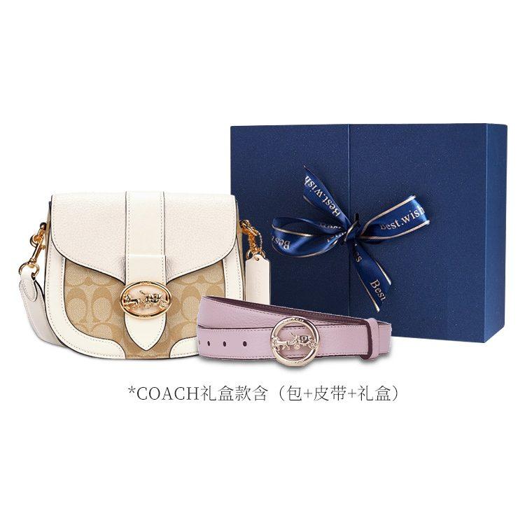 COACH Georgie PVC With Leather Saddle Bag, Shoulder Bag, Crossbody Bag Small Women's Beige & Light Khaki C2806-IMDQC