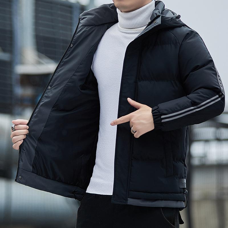Толстая повседневная мужская куртка Зимняя модная куртка с пуховой подкладкой из хлопка Утолщенная свободная куртка с капюшоном с пуховой подкладкой из хлопка Мужская куртка с пуховой подкладкой из хлопка