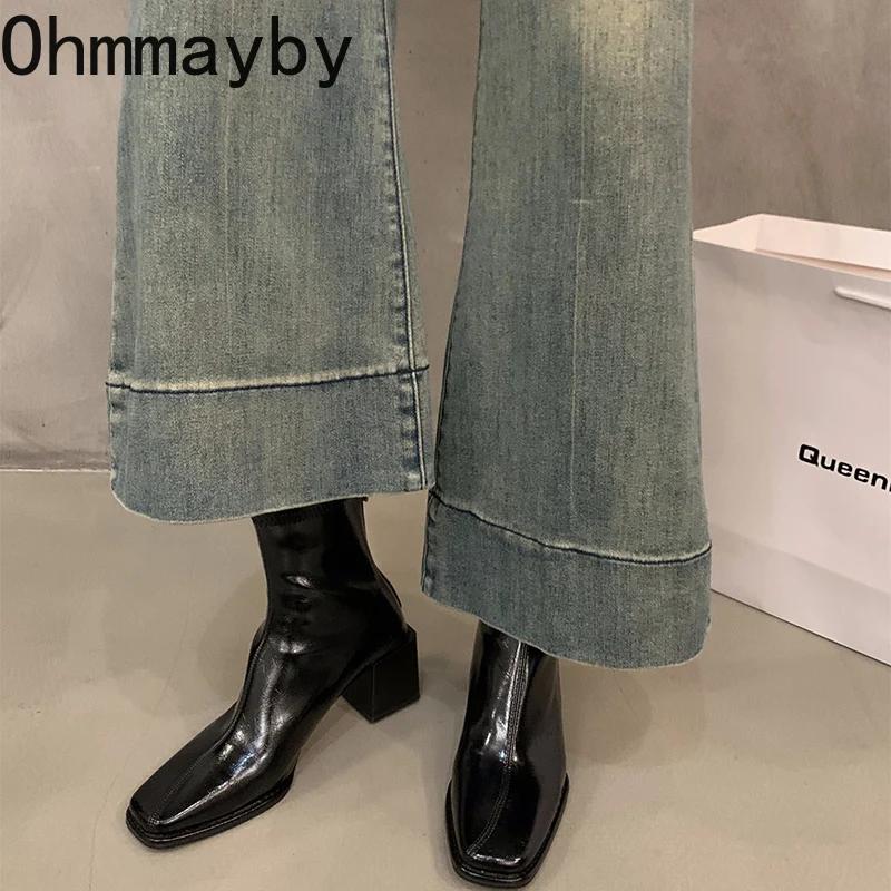Fashion Women Ankle Boots Fashion Square Toe Back Zippers Shoes Vintage Square Heels Autumn Winter Ladies Short Booties