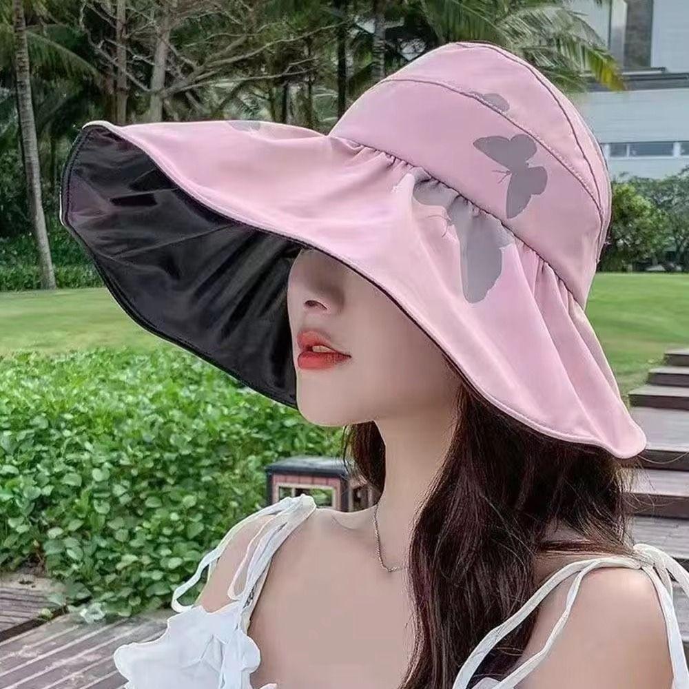 Empty Top Large Visor Sun Hat UV Protection Sunscreen Bucket Hat Summer Sun Cap Travel