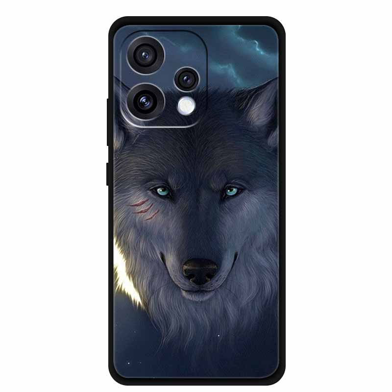 Чехол для Oppo Reno15 5G 6.59" Милый Кот Черный Край Мягкий Силикон Волк Задняя Крышка Телефона Для Oppo Reno 15c 5G Защитный Лев Funda