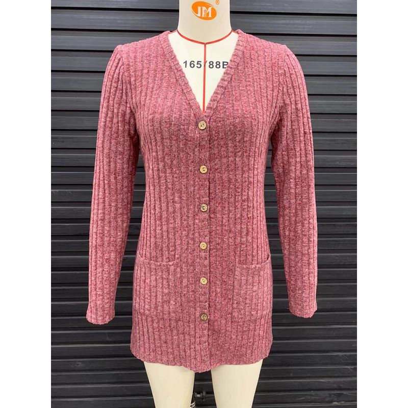 2023 Cross-Border Autumn New Women's Clothing Amazon Women's Brushed Ribbed Solid Color Long-Sleeve Cardigan Jacket