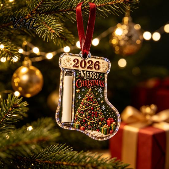 Christmas Money Holder for Cash Stocking Shaped Gift Ornament, Acrylic Hanging Holiday Card Ornament Decor, Xmas Tree Tree, Party Supplies Clip