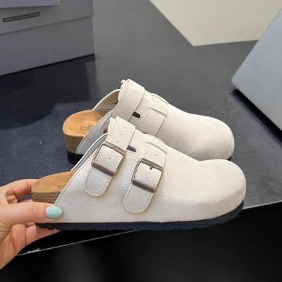 Новые женские летние полушлепанцы с толстой подошвой и закрытым носком, на среднем каблуке, сандалии Boken с ремешком и пряжкой