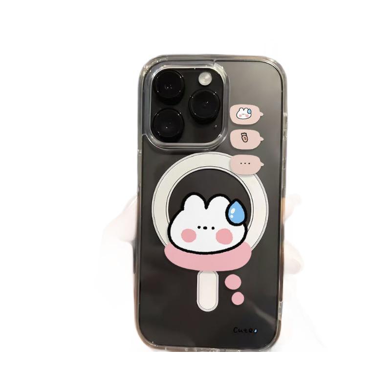 Прозрачный магнитный чехол-голова Sweaty Bunny для Apple 15 Pro Max с поддержкой сенсорной кнопки