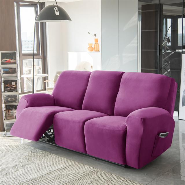 1 2 3 Seater Velvet Recliner Sofa Cover Elastic Split All -Inclusive Sofa Slipcovers Lounge Armchair Covers With Side Pocket