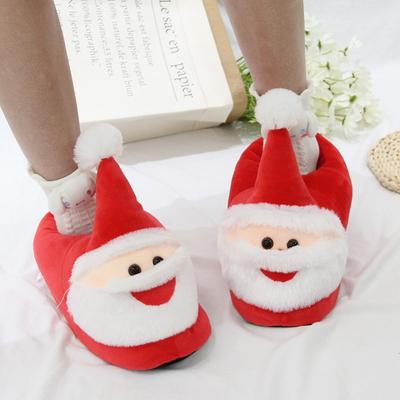 Мультяшные плюшевые тапочки Санта-Клауса для дома, праздничные хлопковые туфли, танкетка, теплая обувь, домашняя обувь, рождественские подарки для женщин