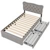 90*200 cm Low Bed, Upholstered Bed, Nightstand Upholstery with Decorative Rivets, Double Drawers, Grey