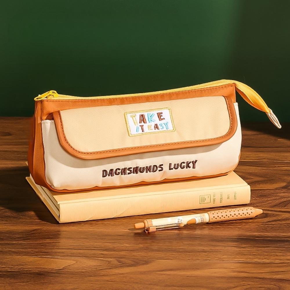Desktop Storage Embroidery Letters Pencil Case Pencil Pouch Cloth Stationery Bag Office