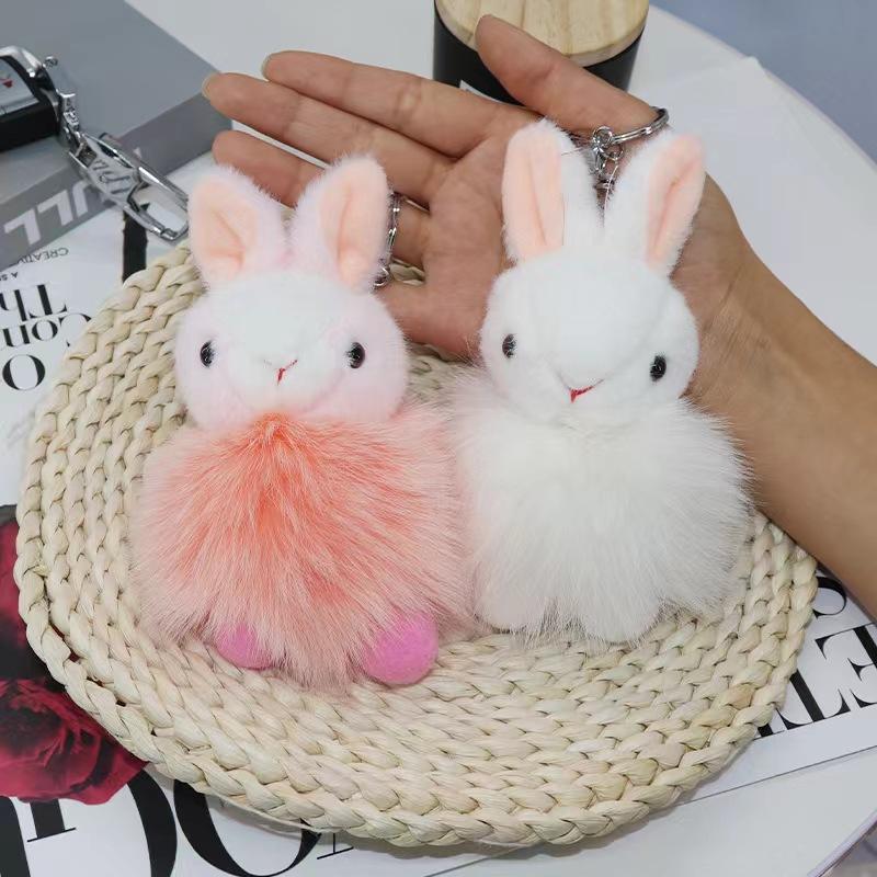 Cartoon Animation Real Fox Plush Rabbit Key Chain Pendant Fashion Kawaii Rabbit Fur Ball Car/Backpack Accessories Ppendant Toy