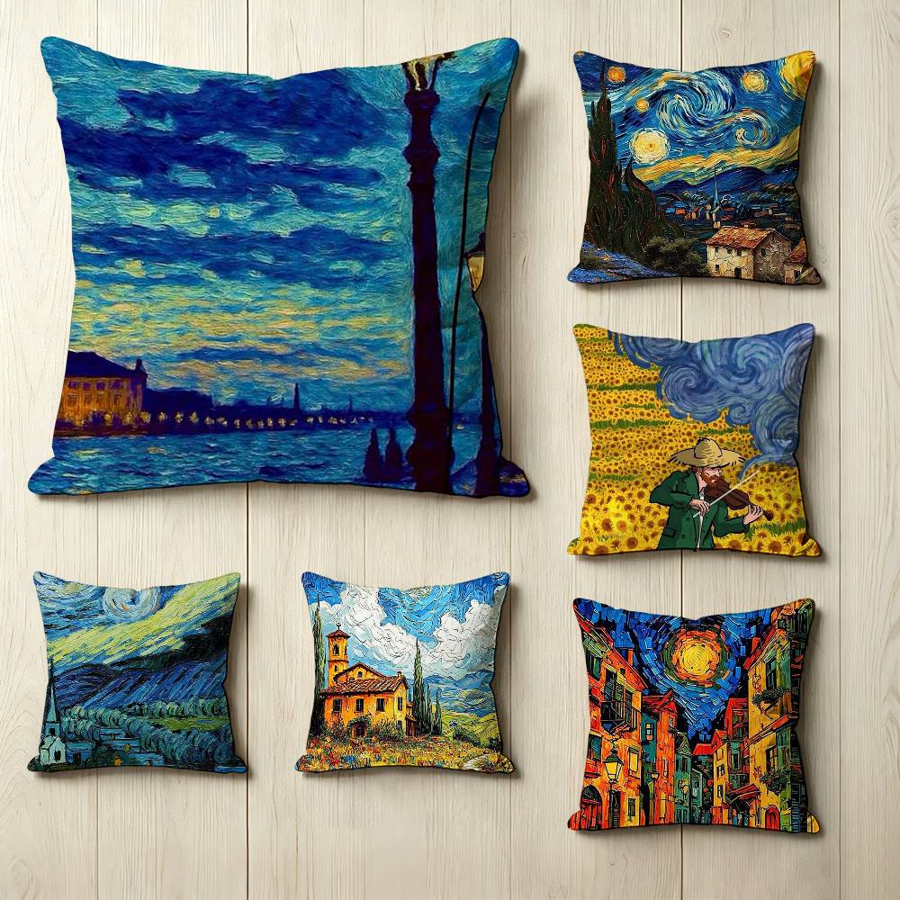 Van Goghs Paintings Square DoubleSided printed Pillow Case Bedroom Bedside Pillow Sofa Cushion Cover