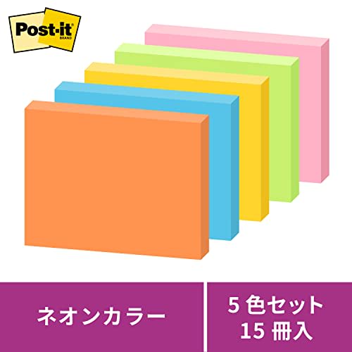 Самоклеящиеся листочки Post-It Notes, неоновые цвета, 75 x 100 мм, 90 листов x 5 книг 657-5SSAN