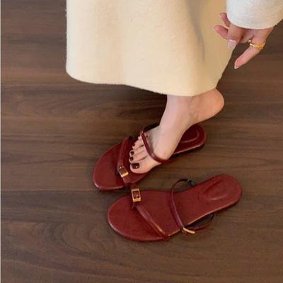 Модные женские тапочки Летние на плоской подошве Римские Сандалии на низком каблуке Обувь 2025 Гладиатор Открытый носок Пляжные