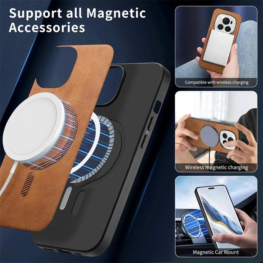 Для Huawei Honor Magic 6 Pro 5G Роскошный кожаный чехол для беспроводной зарядки Magsafe Магнитный чехол для Honor Magic6 Lite 6pro Противоударный бампер