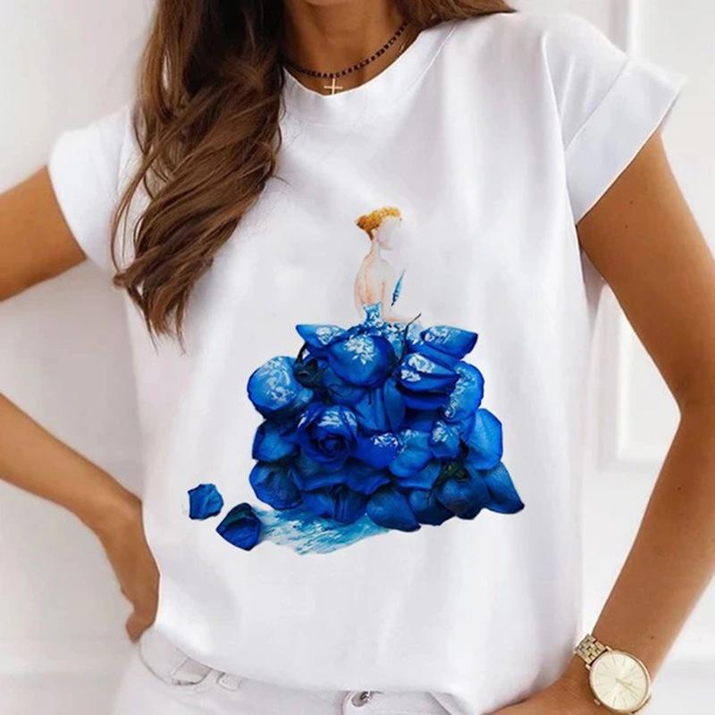 Модная креативная женская футболка с 3D рисунком розы 90-х годов, летняя блузка, свободные футболки с короткими рукавами, белые женские топы с круглым вырезом, одежда