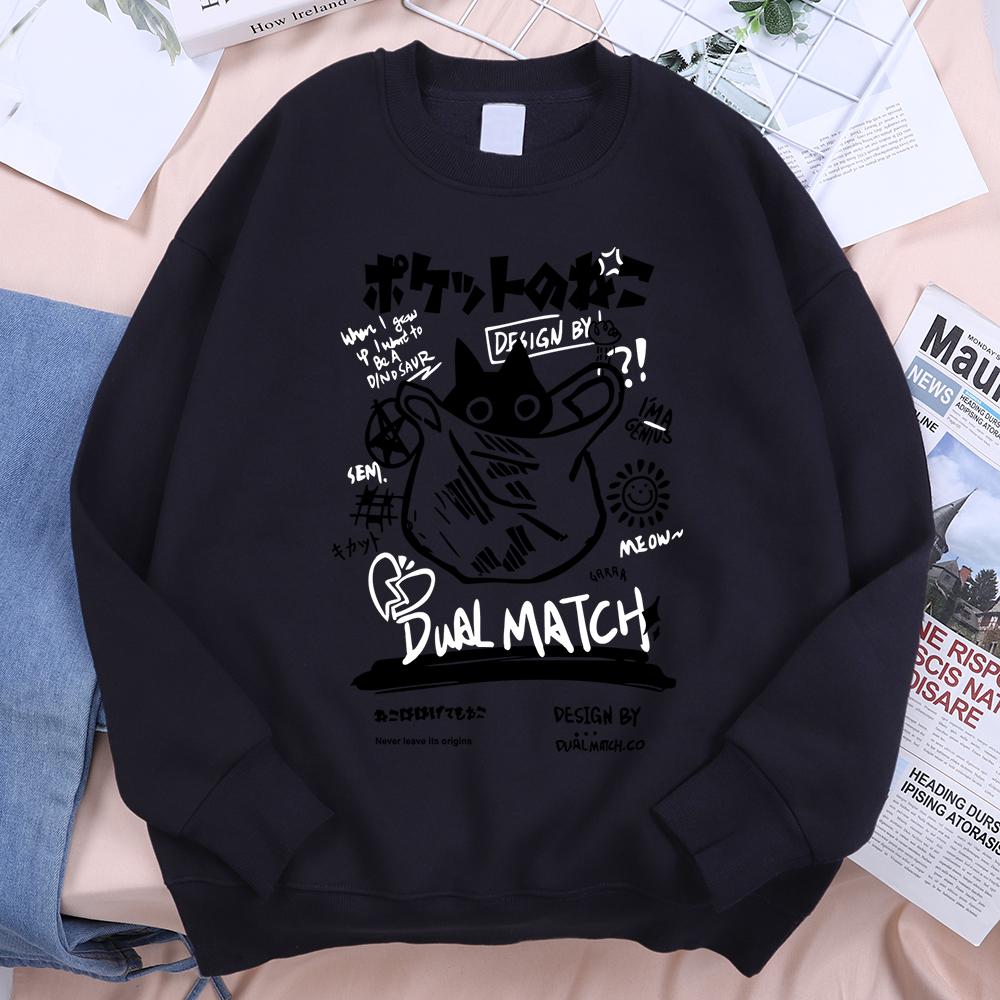 Японский забавный и милый Harajuku Cat Мужская толстовка Винтажная флисовая толстовка Осенняя флисовая одежда Пуловер с круглым вырезом Новая толстовка для женщин унисекс