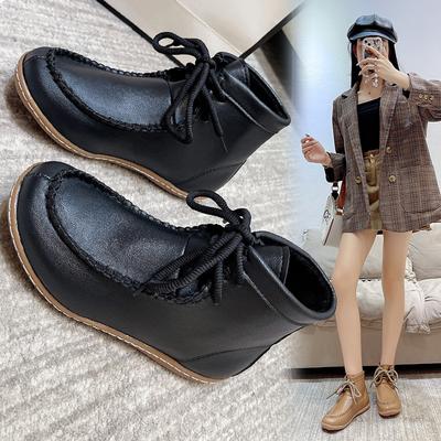 Европейские и американские короткие ботинки для мам, осенне-зимние новые ретро-ботинки на плоской подошве, повседневные кожаные ботинки на шнуровке, женские ботинки от производителя