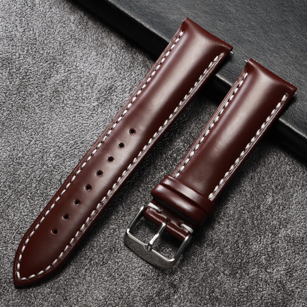 Универсальный ремешок для часов из промасленной кожи 20 мм 22 мм, браслеты с быстрой заменой, коричневый черный ремешок из натуральной кожи для Samsung Watch 7/6/5/4