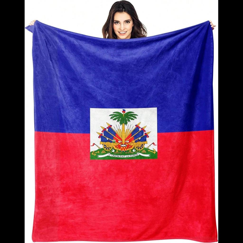 pc Haiti National Flag Blanket D Flat Flannel Ultra Soft Warm AllSeason Throw Patriotic Design for Bedroom Living Room