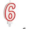 Свеча на день рождения номер 6 красная белая (12 единиц)