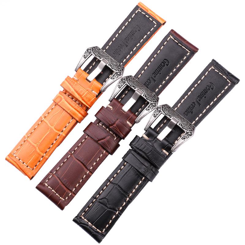 Watchband Italy Genuine Leather Watch Band Strap 22mm 24mm Thick Handmade Soft Cowhide Watchbands Belt With Retro Steel Buckle
