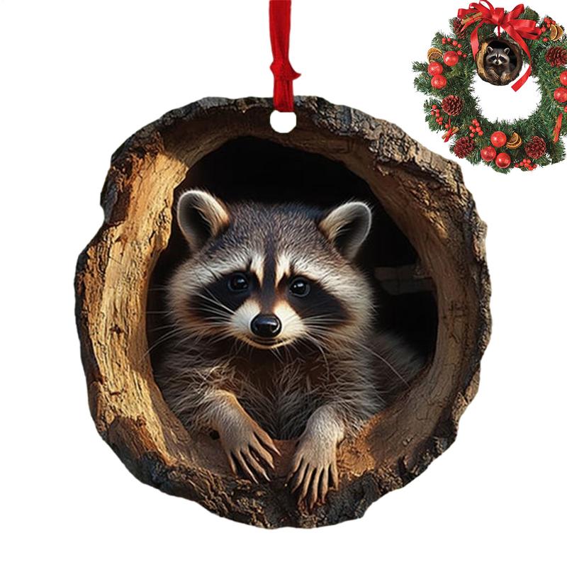Animal Christmas Ornaments 2D Cute Christmas Acrylic Pendant Animal Raccoon Owl Squirrel Hedgehog Bunny Bird Wildlife Ornaments