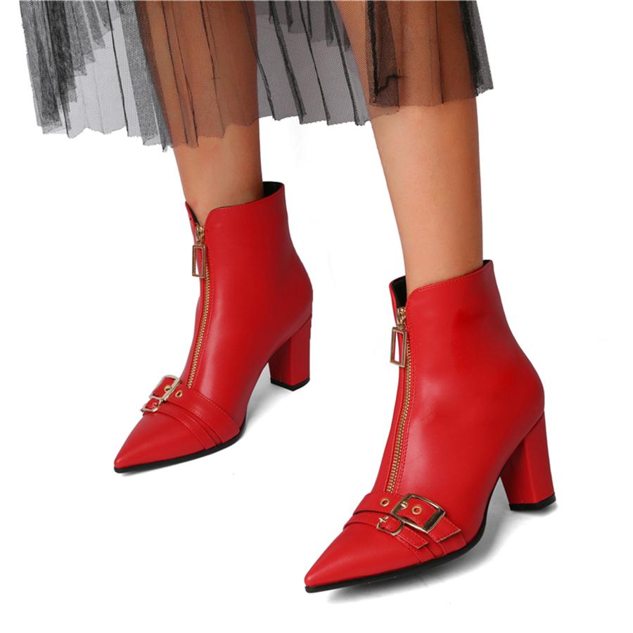 FOREADA Женские ботильоны с острым носком, на массивном высоком каблуке, с пряжкой и молнией, короткие ботинки, женская модная обувь, зимние, черные