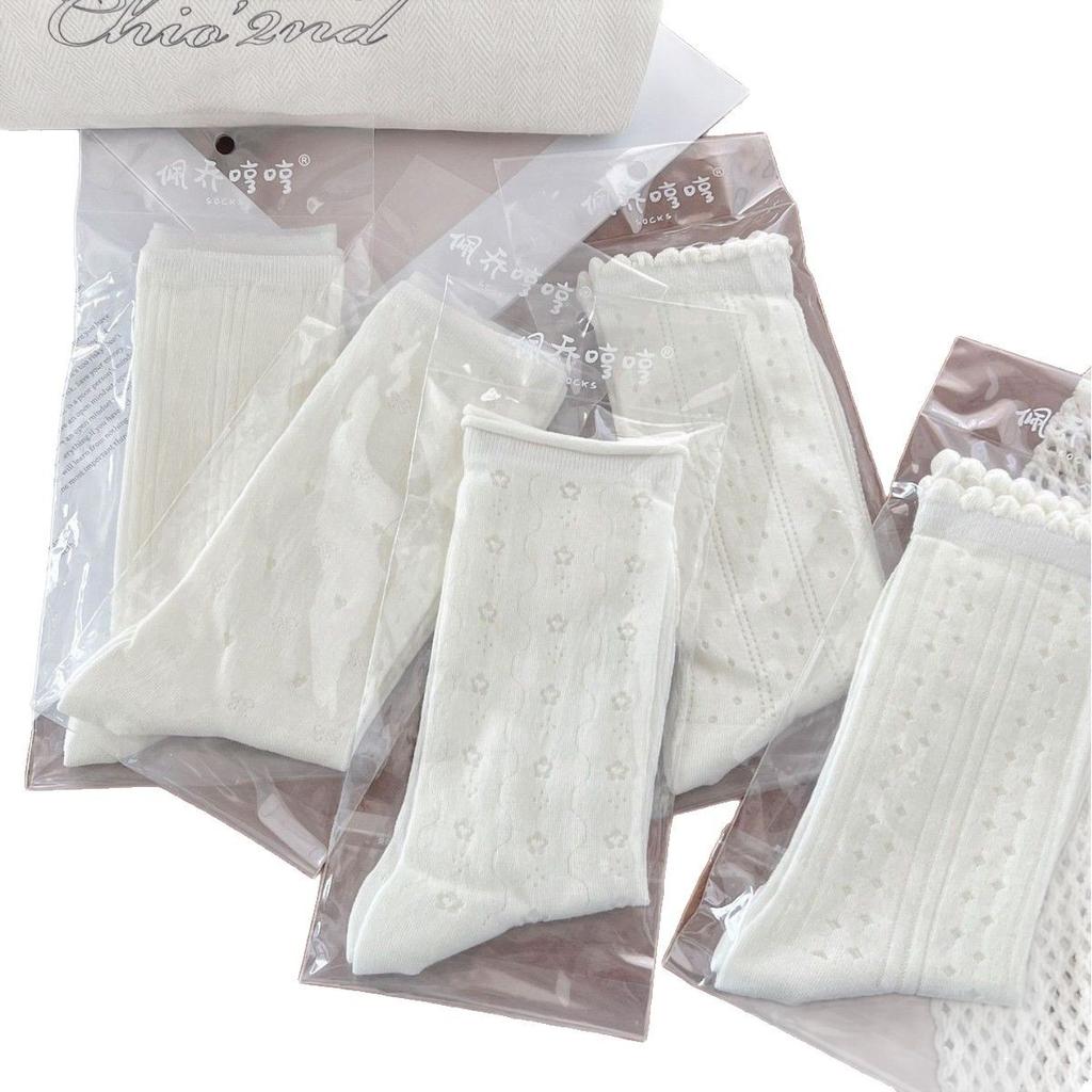 Summer Mesh Socks White Mid-Leg Socks Small Flower Polka Dot Hollow Pile Socks Breathable Stockings Wind Socks