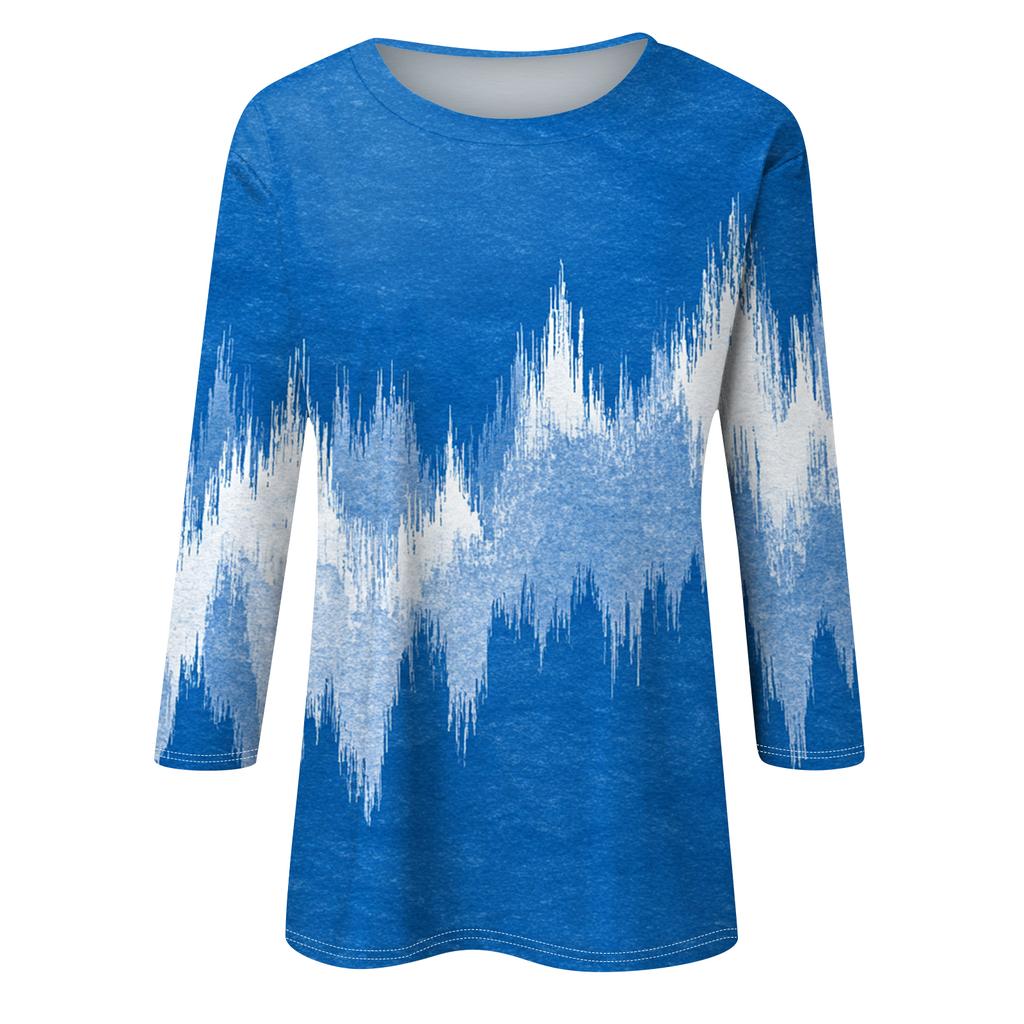 Women's Fashion Casual Round Neck Three-quarter Sleeve Gradient Print T-shirt Top