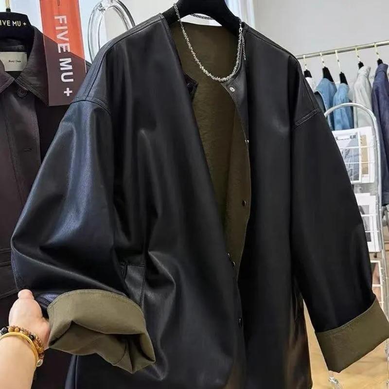 Кожаные пальто для женщин Куртка из ПУ Реверсивная ветровка Свободная повседневная Черная куртка Топ