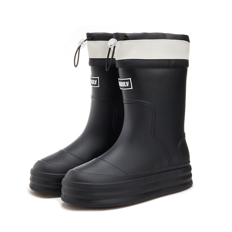 Новые женские дождевики средней высоты, модные повседневные резиновые сапоги на толстой подошве, верхняя одежда, теплая и износостойкая пляжная обувь для отдыха на воде