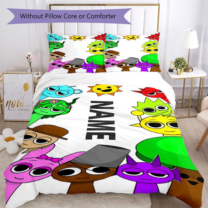 3pcs Custom Name Sprunki Bedding Set Duvet Cover Closure Includes 1 Duvet Cover & 2 Pillowcases, Soft and Comfortable for All Seasons.