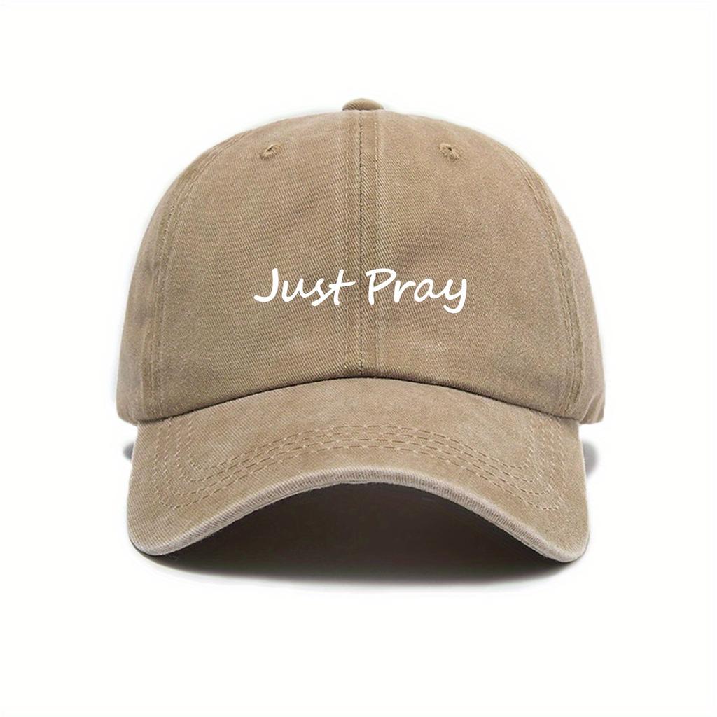 Модная бейсболка в городском стиле, ретро, с эффектом потертости, с принтом 'Just Pray', унисекс, регулируемая, защита от солнца, с козырьком