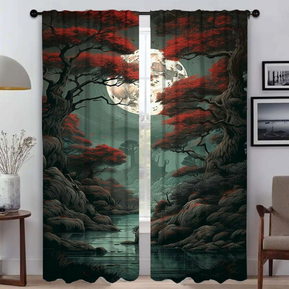 Sun Moon and Tree Kitchen Curtains for Camera Blackout Curtain for Room 2 Panel Partition Halloween Decoration Shades Living